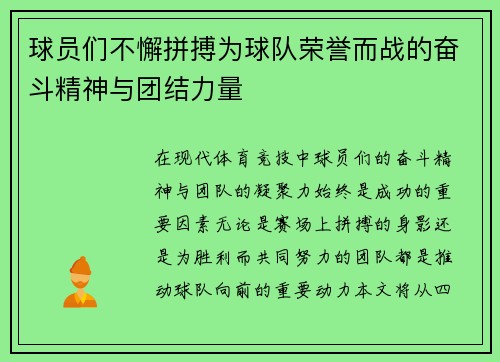 球员们不懈拼搏为球队荣誉而战的奋斗精神与团结力量