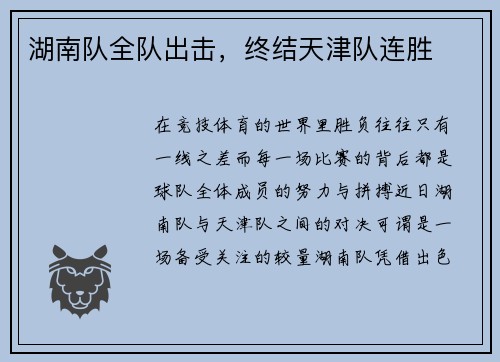 湖南队全队出击，终结天津队连胜